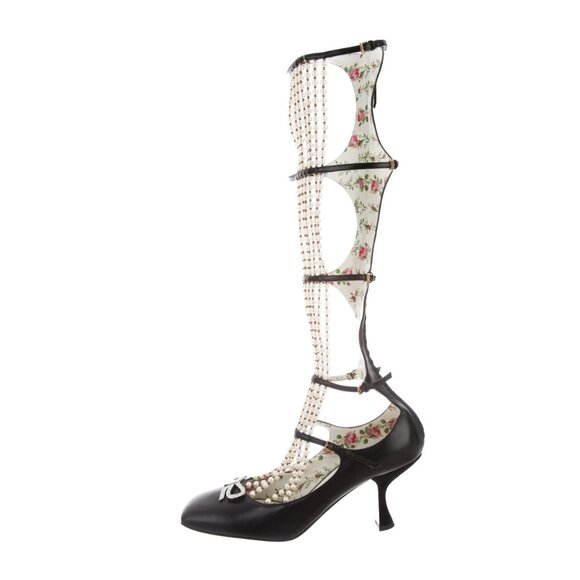 Unworn GUCCI Pearls and Crystal Caged Heels 37.5 - Picture 1 of 13